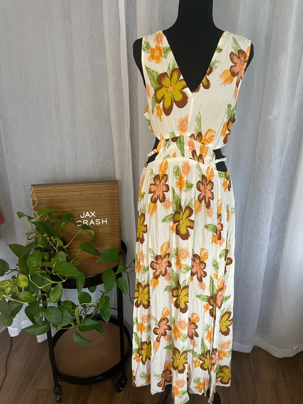 Justify White Maxi Dress with Orange & Green Floral Print